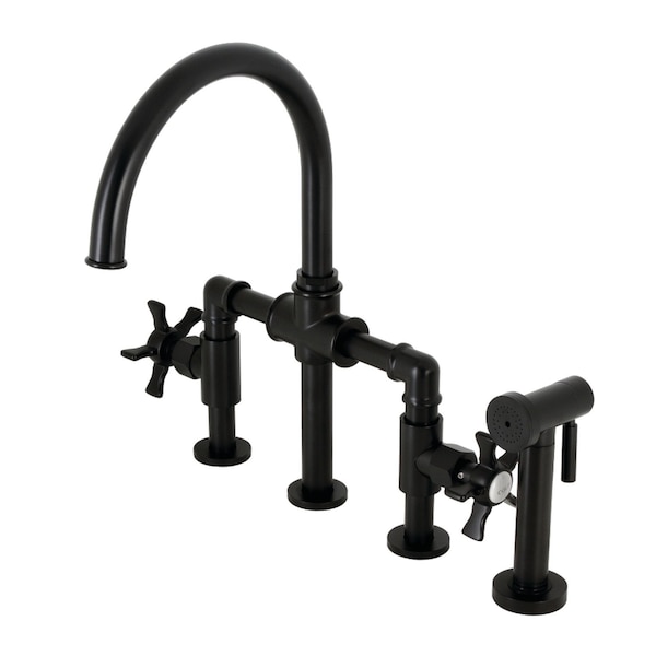Kingston Brass KS2330NX Industrial Style Bridge Kitchen Faucet with Brass Sprayer, Matte Black KS2330NX - main